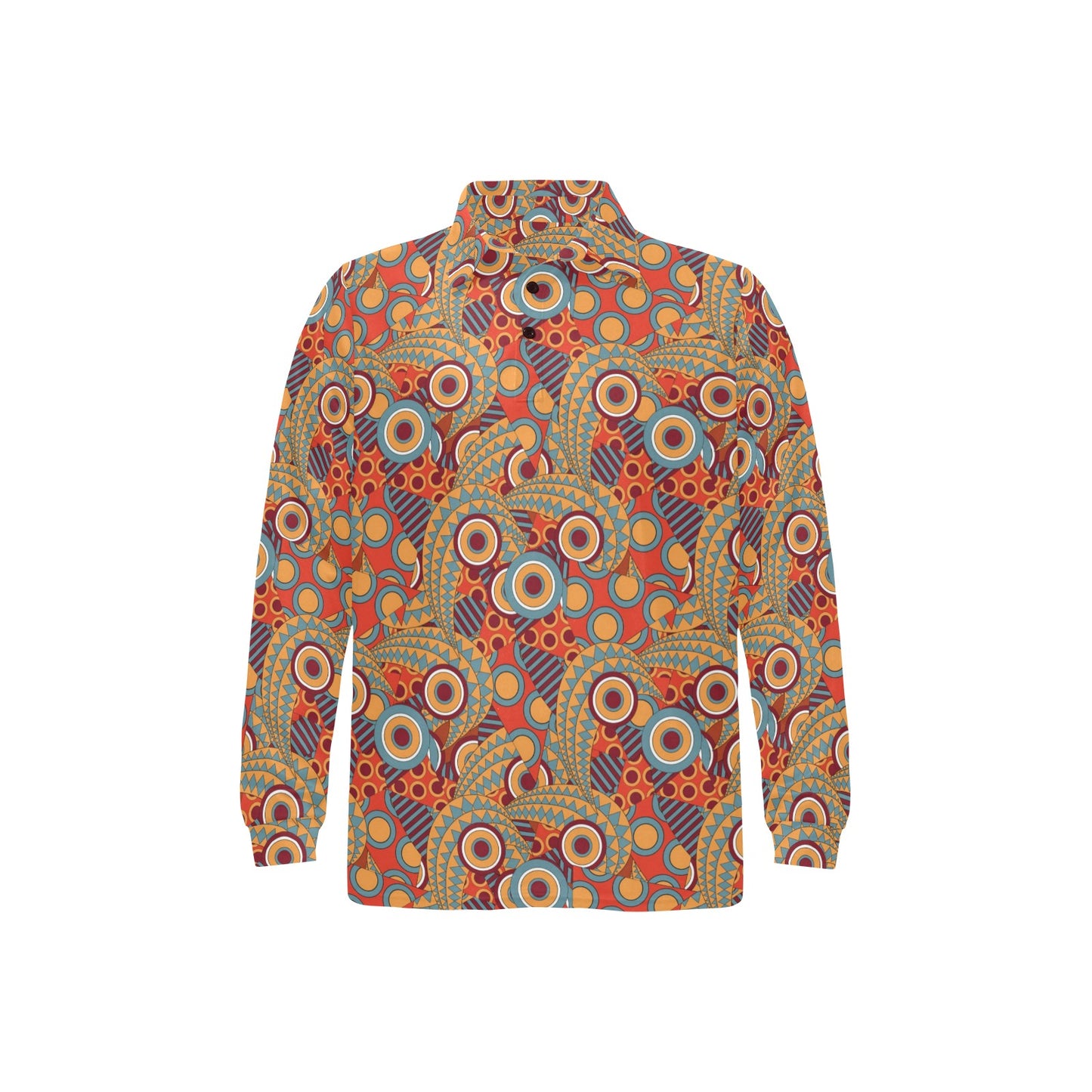 African Pattern Print Design 06 Long Sleeve Polo Shirt For Men's