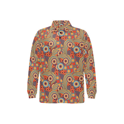 African Pattern Print Design 06 Long Sleeve Polo Shirt For Men's