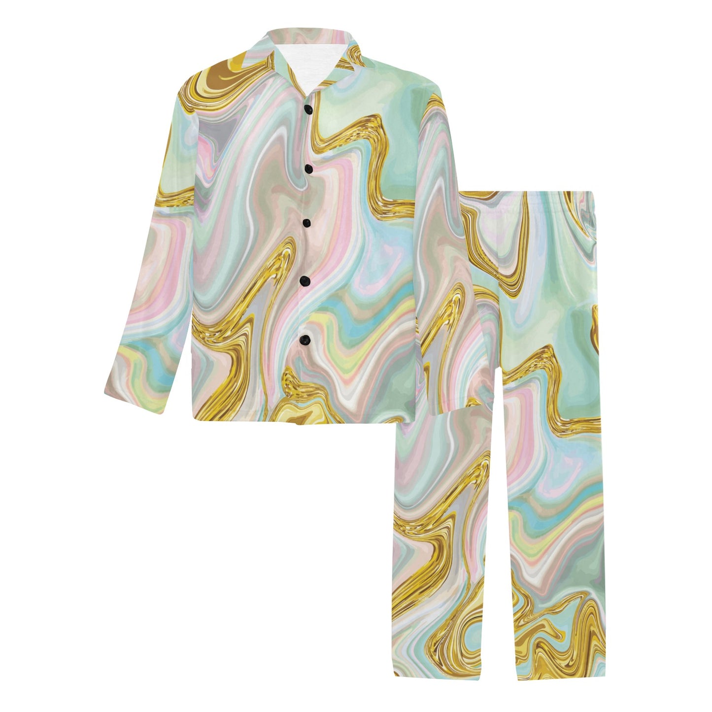 Gold Sweet Marble Men's Long Pajama Set