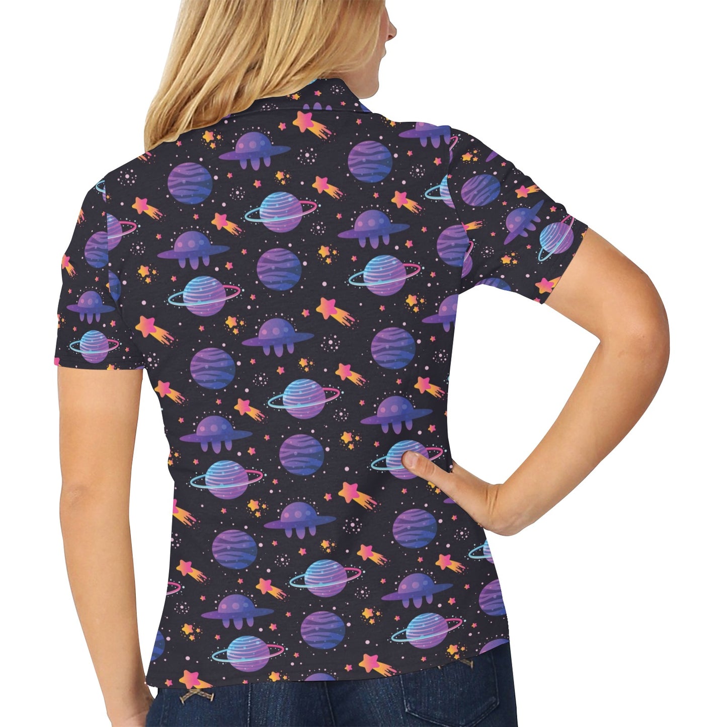 UFO Star Galaxy Print Design LKS308 Women's Polo Shirt