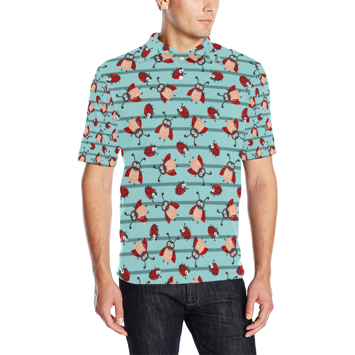 Ladybug Happy Print Pattern Men Polo Shirt