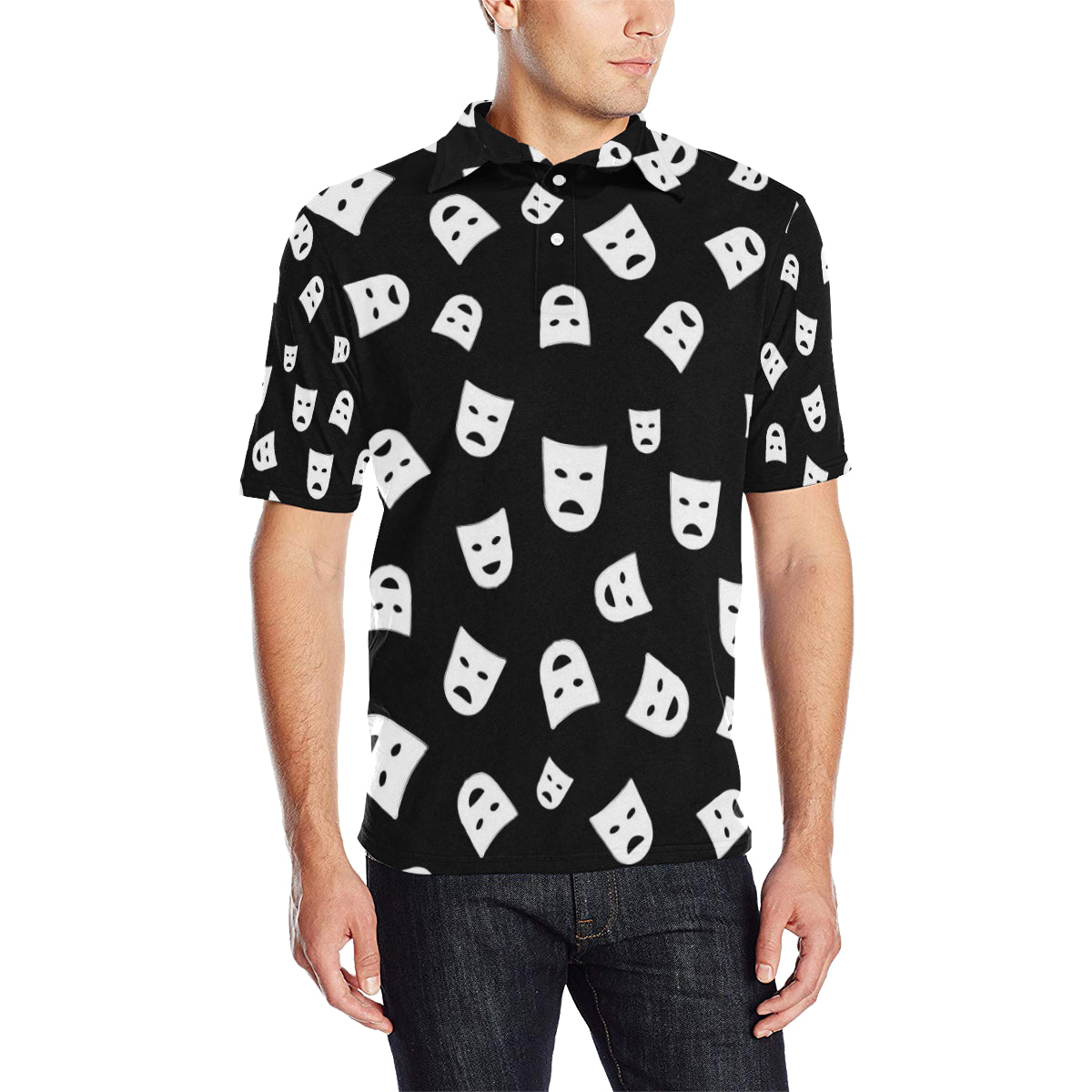 Acting Mask Pattern Print Design 03 Men Polo Shirt