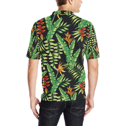 Hawaiian Flower Tropical Palm Leaves Men Polo Shirt