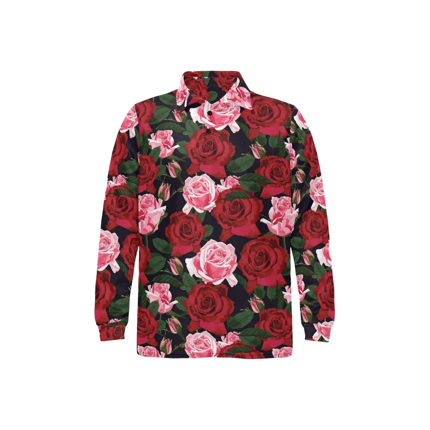 Rose Red Pink Pattern Print Design RO01 Long Sleeve Polo Shirt For Men's