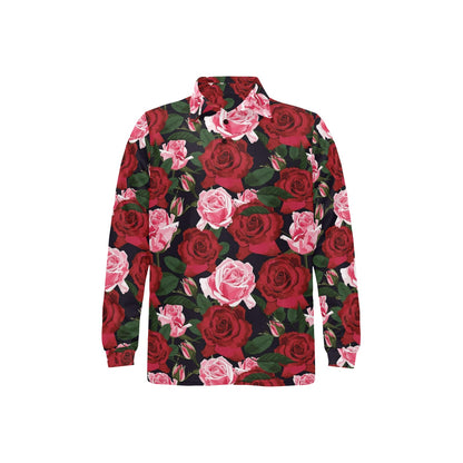 Rose Red Pink Pattern Print Design RO01 Long Sleeve Polo Shirt For Men's