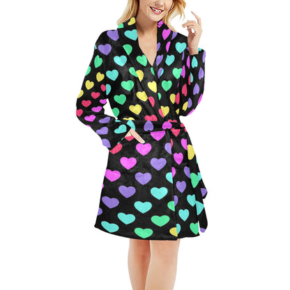 Heart Rainbow Pattern Print Design HE02 Women's Fleece Robe