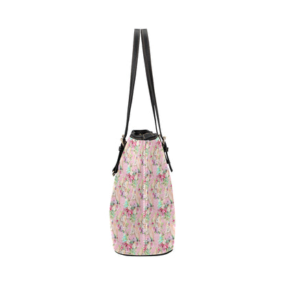 Unicorn Princess with Rose Leather Tote Bag