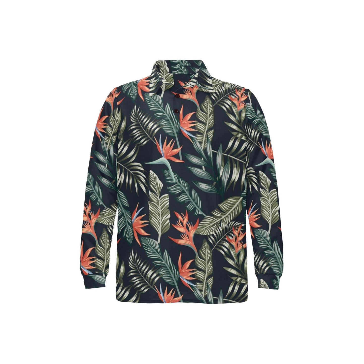Bird Of Paradise Pattern Print Design BOP02 Long Sleeve Polo Shirt For Men's