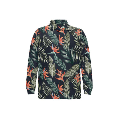 Bird Of Paradise Pattern Print Design BOP02 Long Sleeve Polo Shirt For Men's