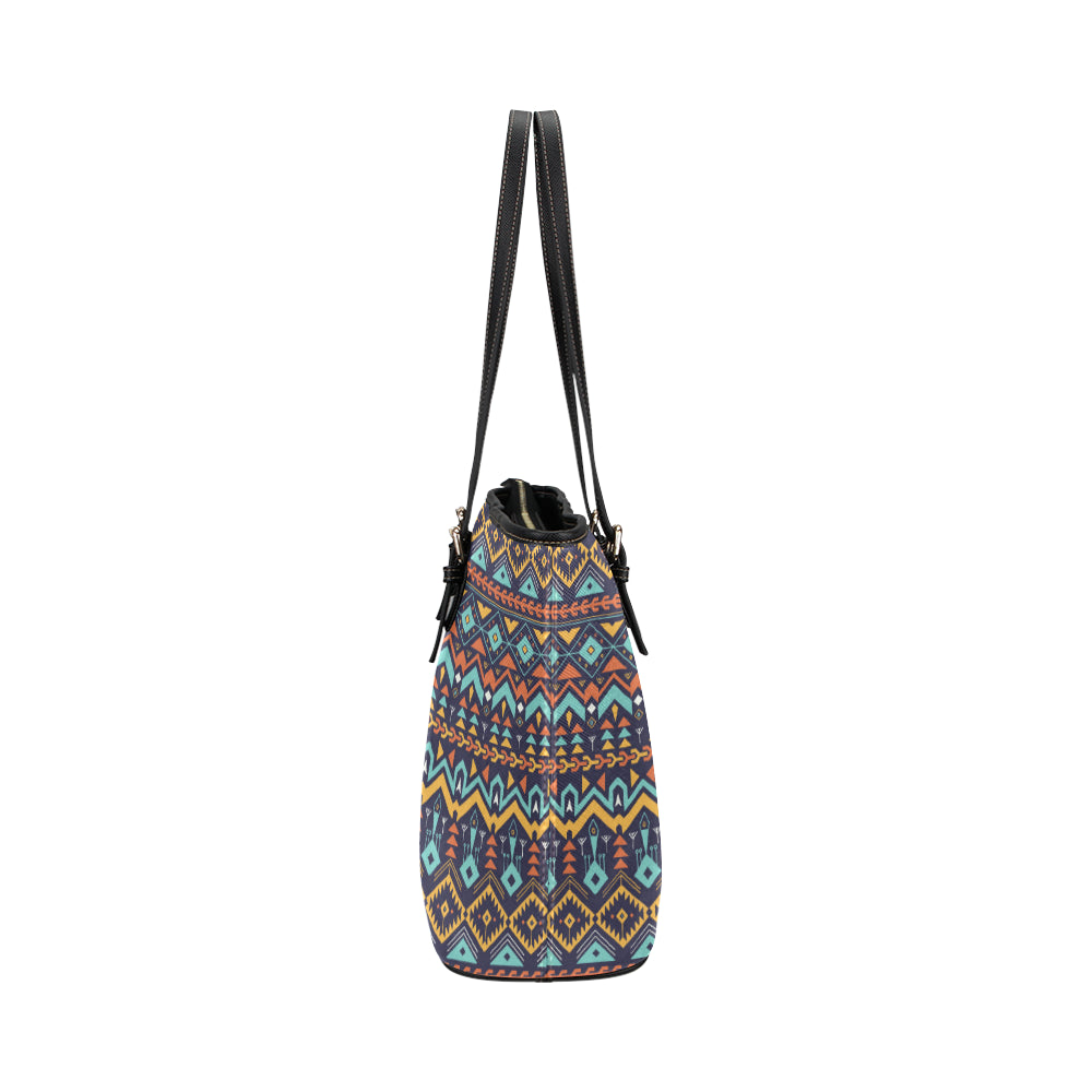 Aztec Style Print Pattern Leather Tote Bag