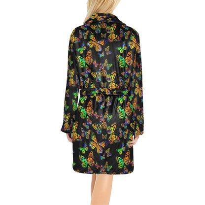 Butterfly Neon Color Print Pattern Women's Fleece Robe