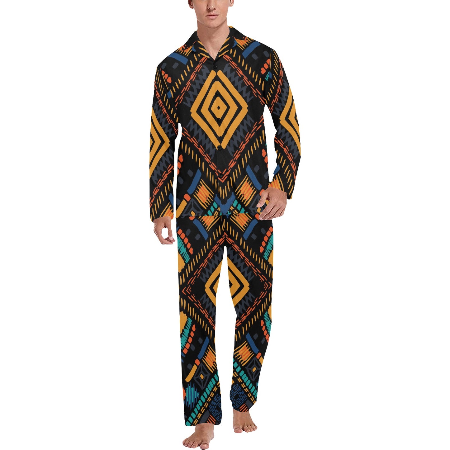 Kente Pattern Print Design 05 Men's Long Pajama Set