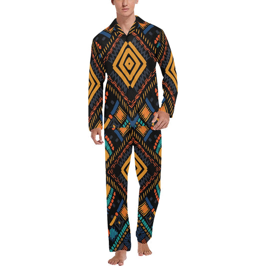 Kente Pattern Print Design 05 Men's Long Pajama Set