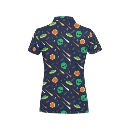 Alien UFO Pattern Print Design 05 Women's Polo Shirt