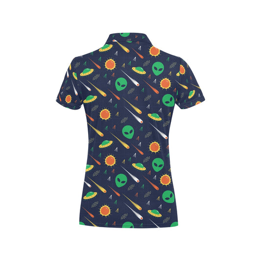 Alien UFO Pattern Print Design 05 Women's Polo Shirt