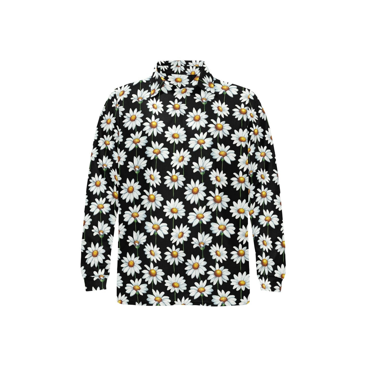 Daisy Print Pattern Long Sleeve Polo Shirt For Men's