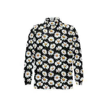 Daisy Print Pattern Long Sleeve Polo Shirt For Men's