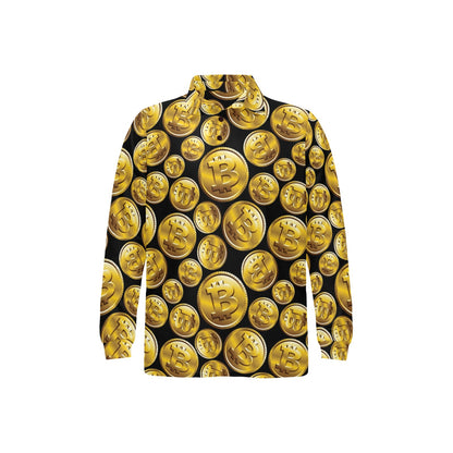 Bitcoin Pattern Print Design DO05 Long Sleeve Polo Shirt For Men's