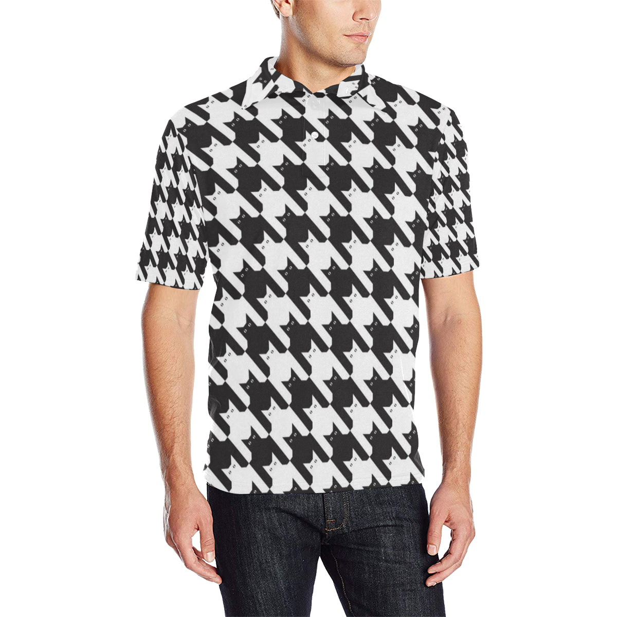 Cat HoundstoothPattern Print Design 01 Men Polo Shirt