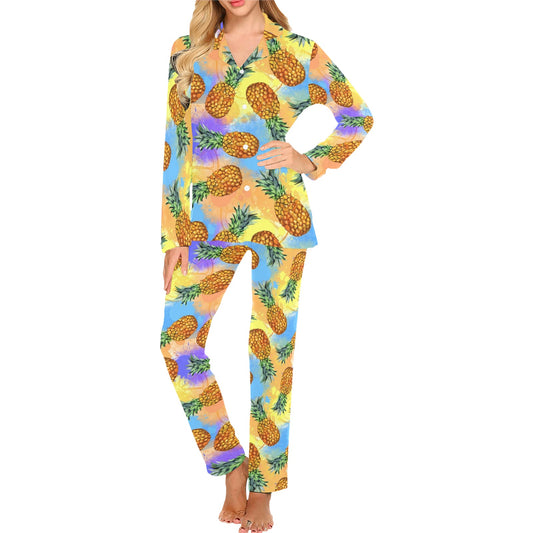 Pineapple Pattern Print Design PP09 Women's Long Pajama Set