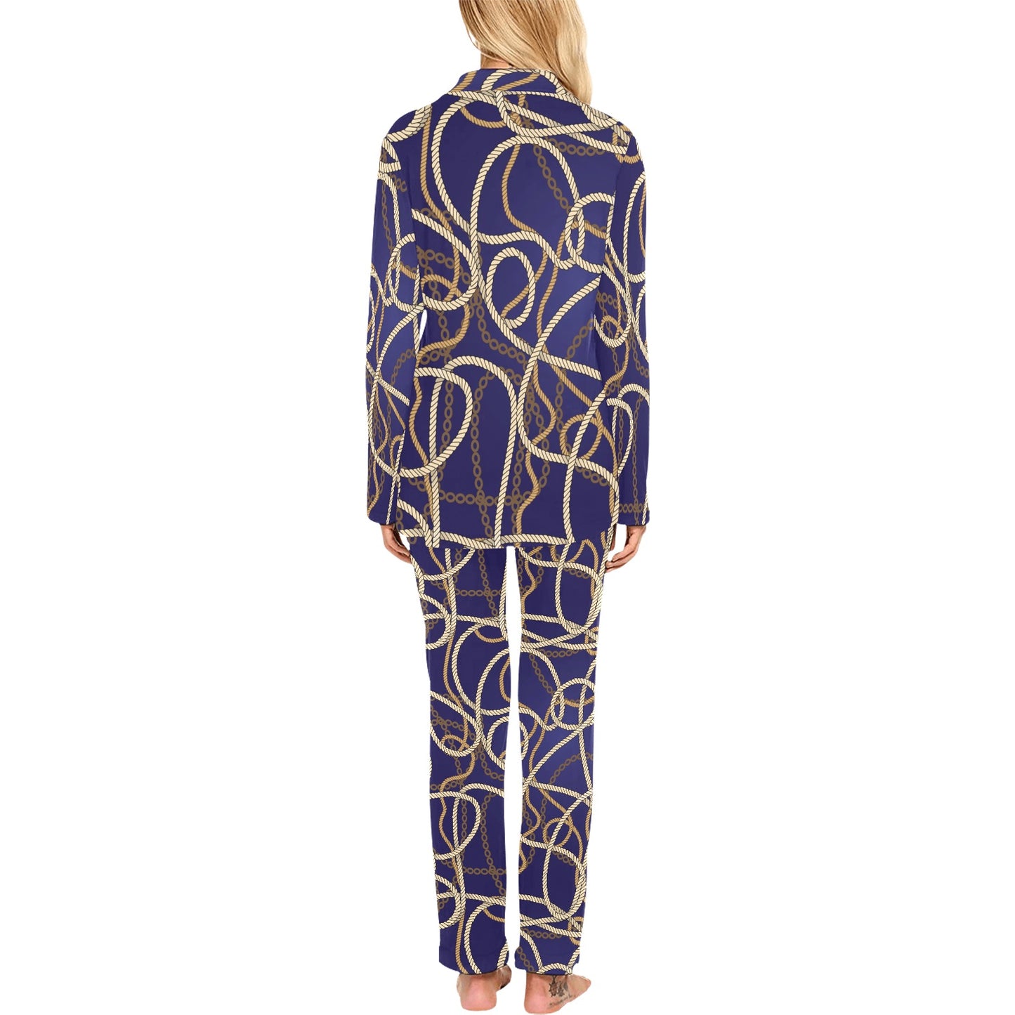 Rope Pattern Print Design A01 Women's Long Pajama Set