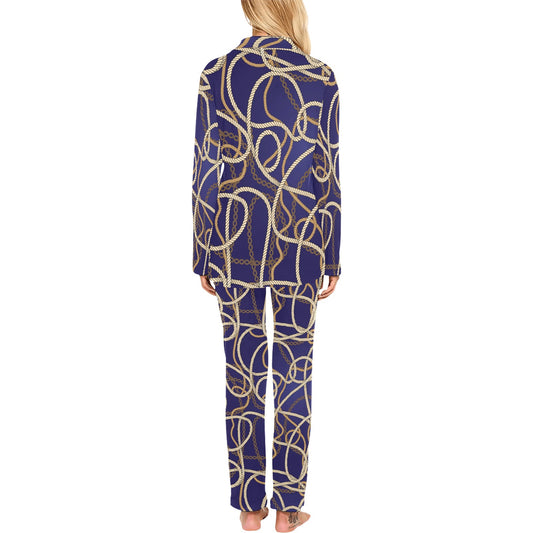 Rope Pattern Print Design A01 Women's Long Pajama Set