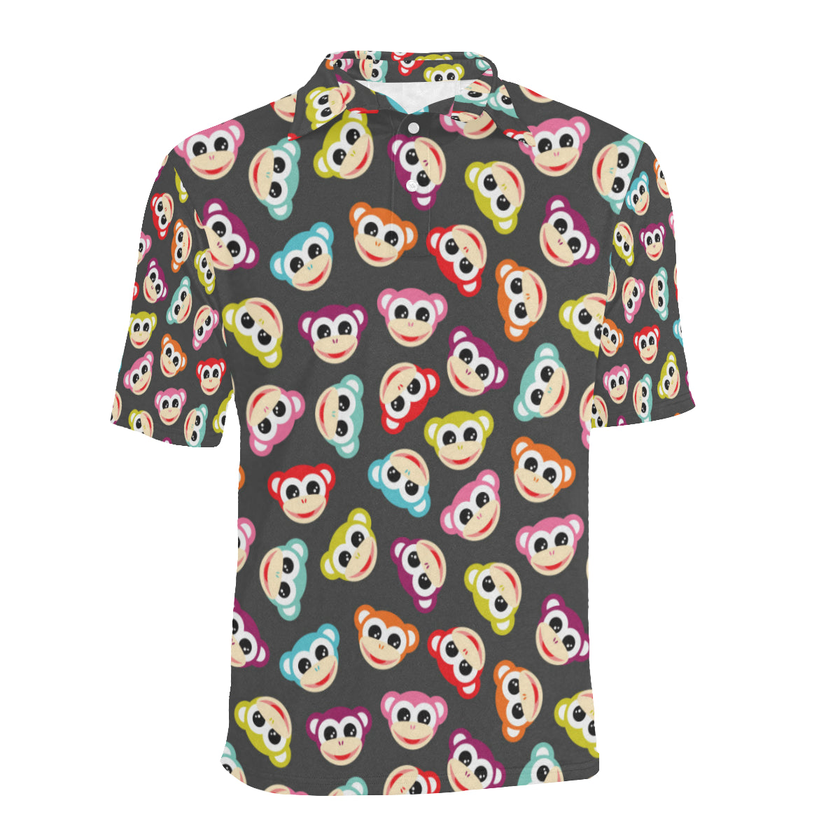 Monkey Head Design Themed Print Men Polo Shirt