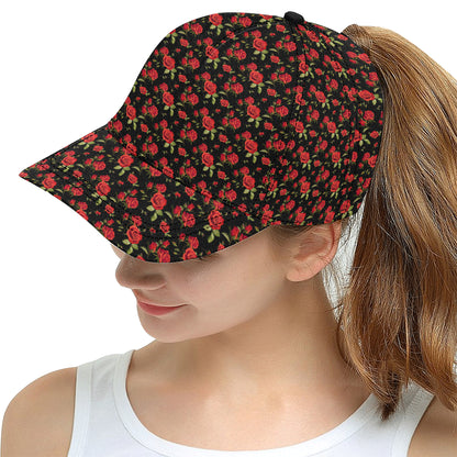 Red Rose Themed Print Snapback Cap