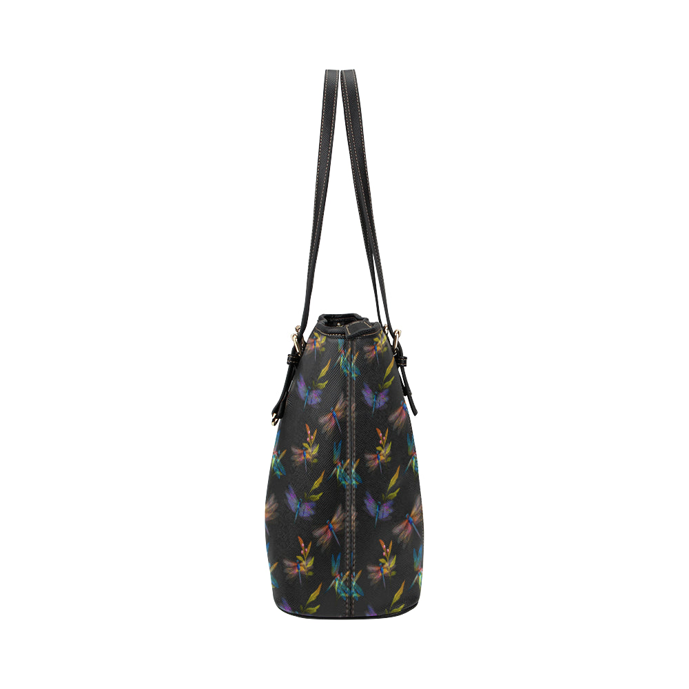 Dragonfly Colorful Realistic Print Leather Tote Bag