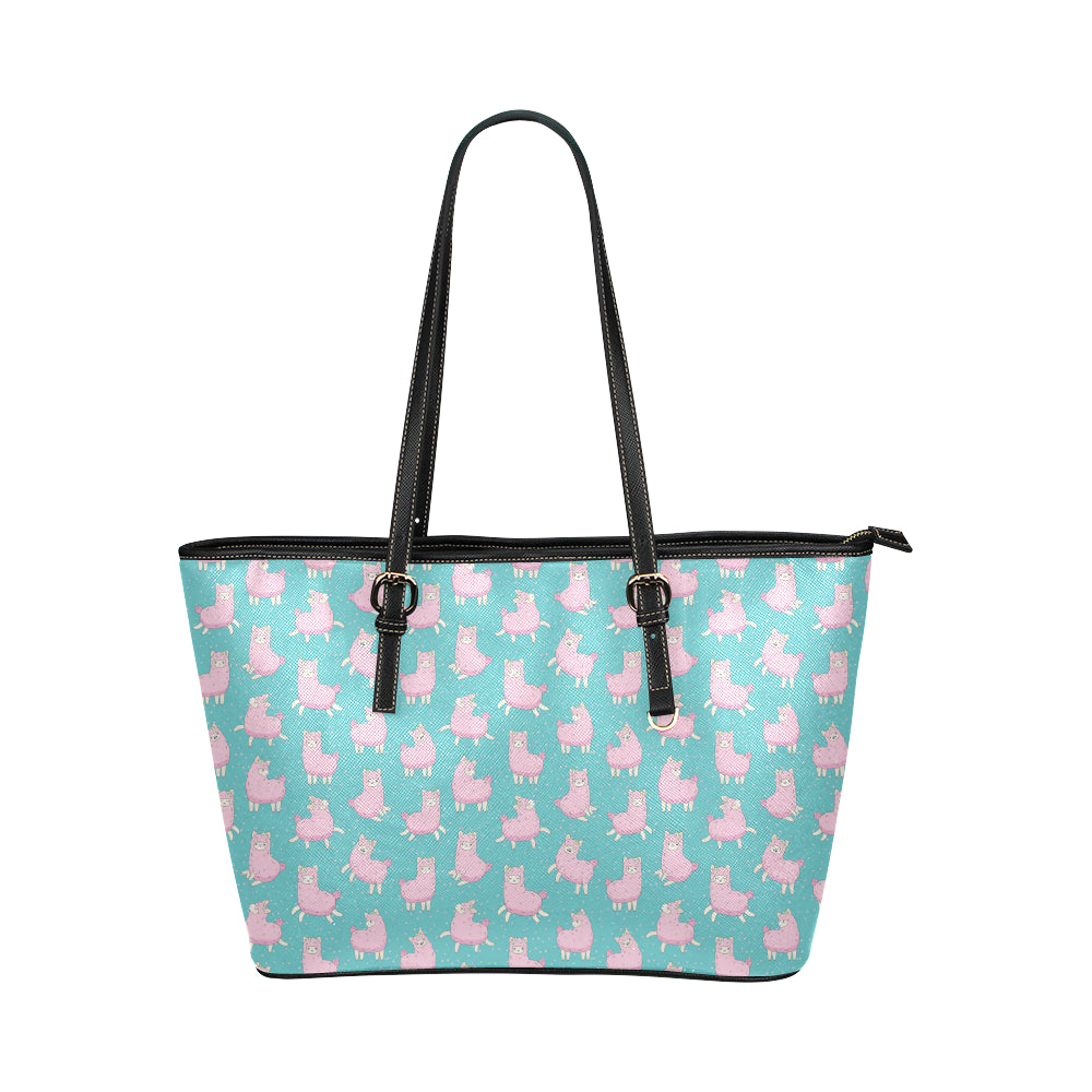 Alpaca Cartoon Design Themed Print Leather Tote Bag