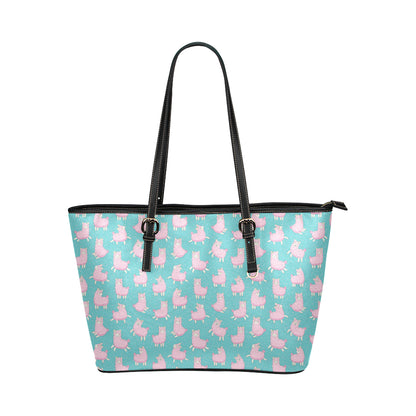 Alpaca Cartoon Design Themed Print Leather Tote Bag