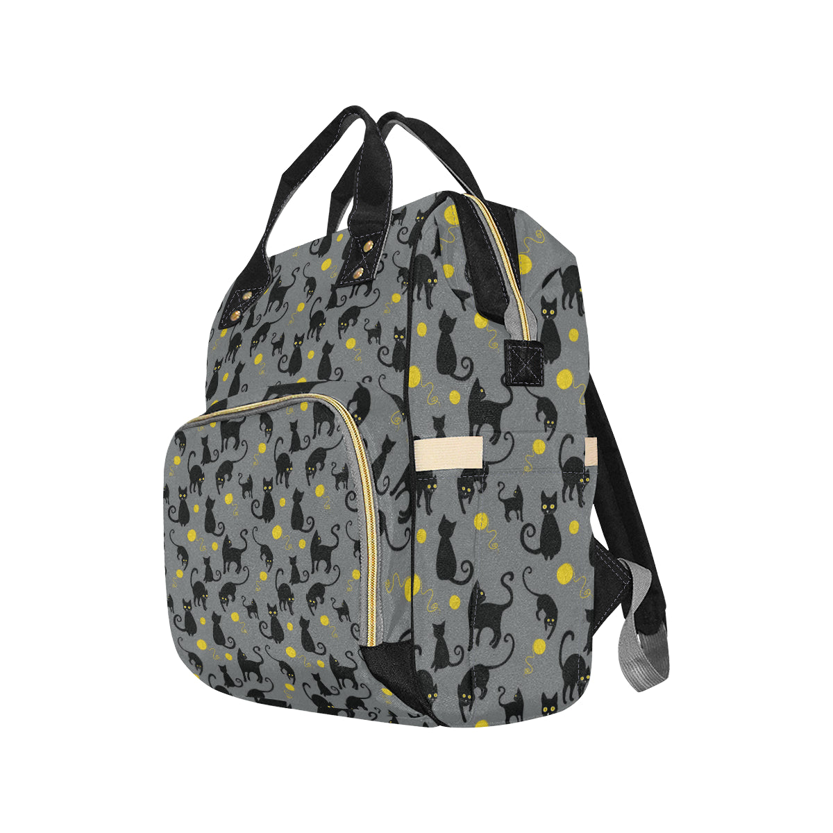 Black Cat Yellow Yarn Print Pattern Diaper Bag Backpack