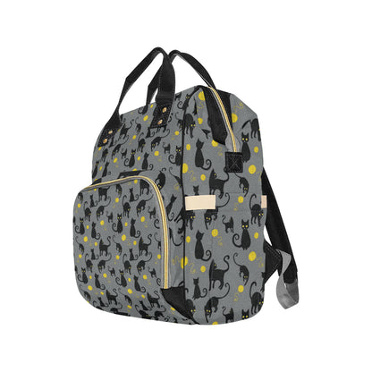 Black Cat Yellow Yarn Print Pattern Diaper Bag Backpack