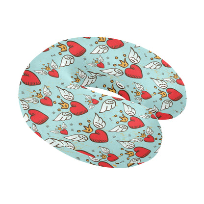 Angel Wings Heart Pattern Print Design 02 U-Shaped Travel Neck Pillow