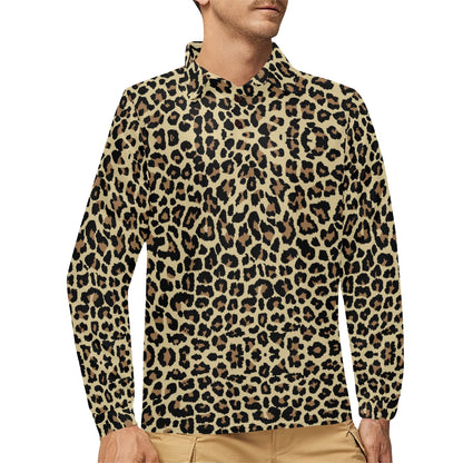 Cheetah Pattern Print Design 02 Long Sleeve Polo Shirt For Men's