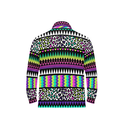 Animal Skin Aztec Rainbow Long Sleeve Polo Shirt For Men's