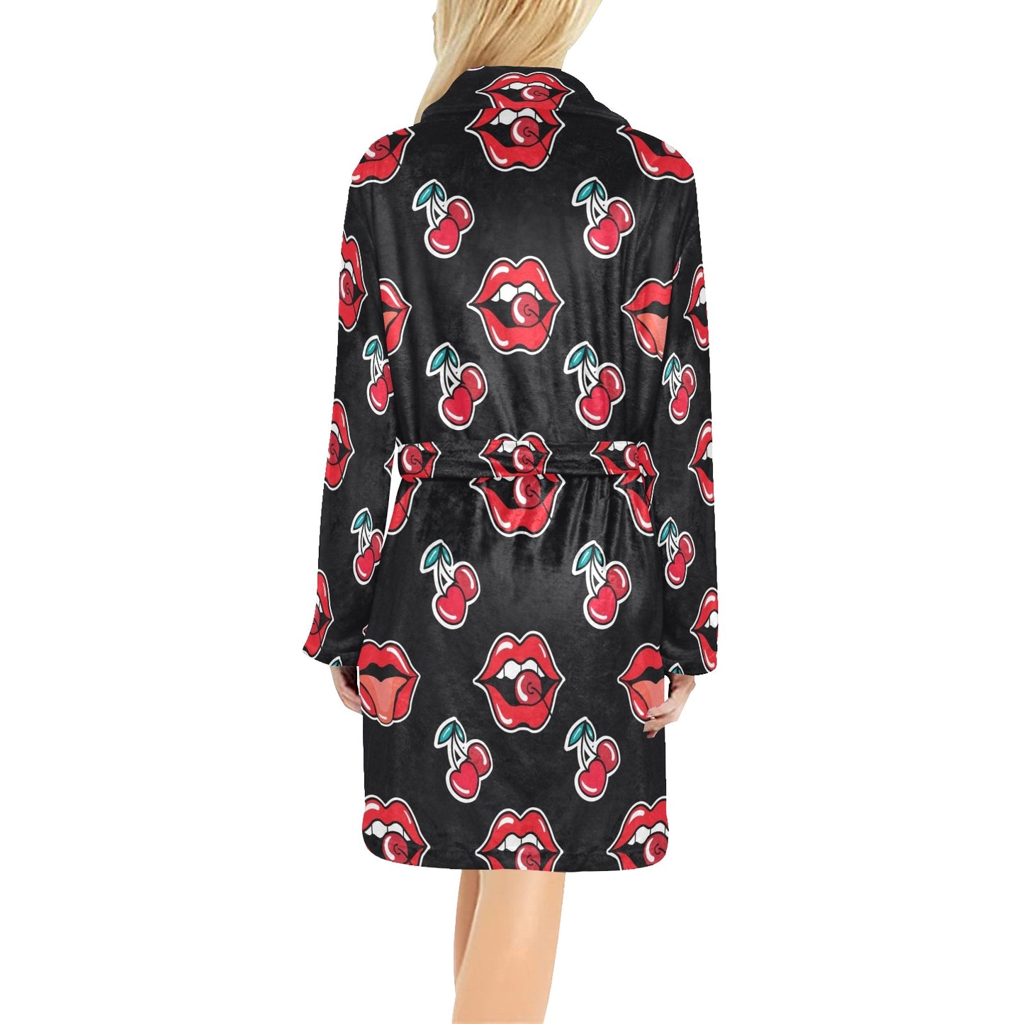 Cherry Pattern Print Design CH04 Women's Fleece Robe