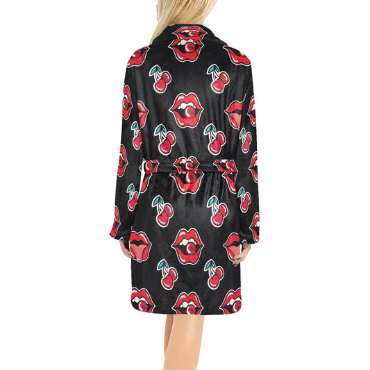 Cherry Pattern Print Design CH04 Women's Fleece Robe