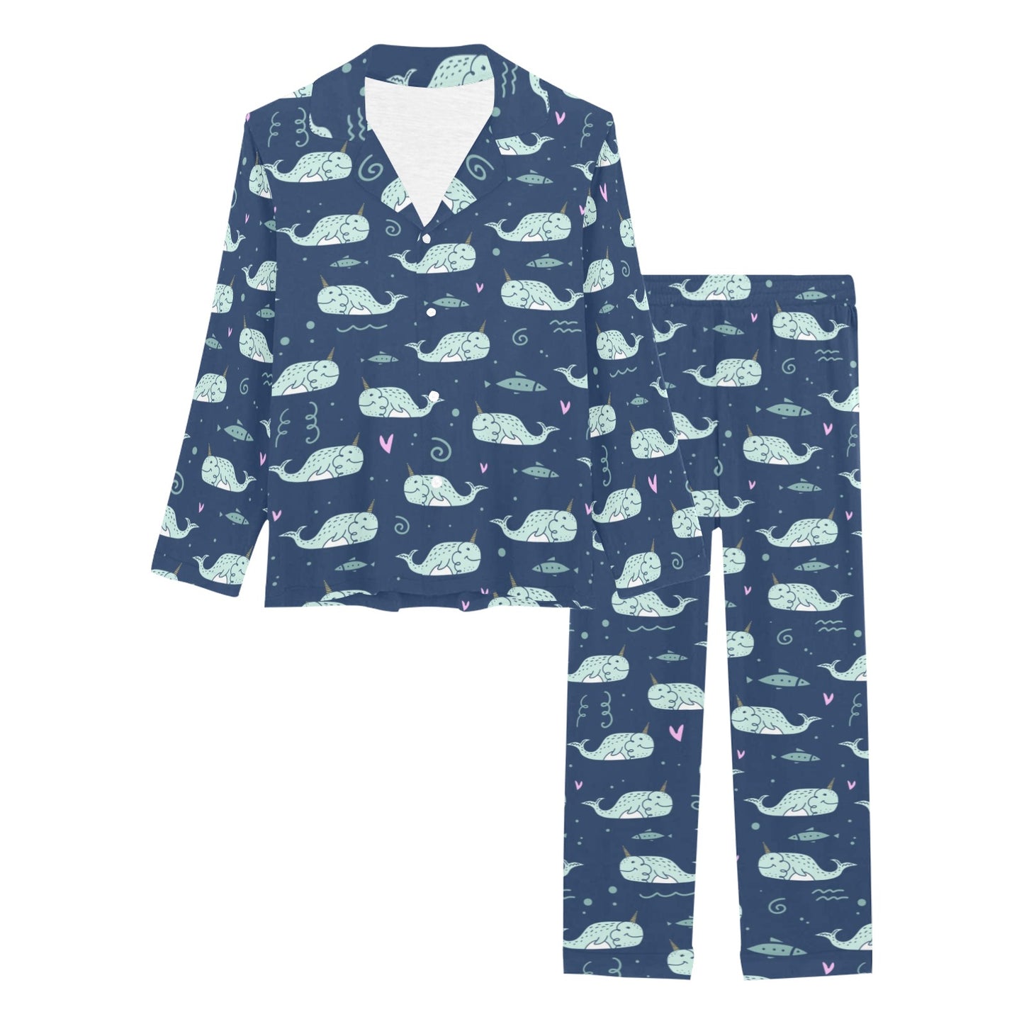 Narwhal Design Print Women's Long Pajama Set