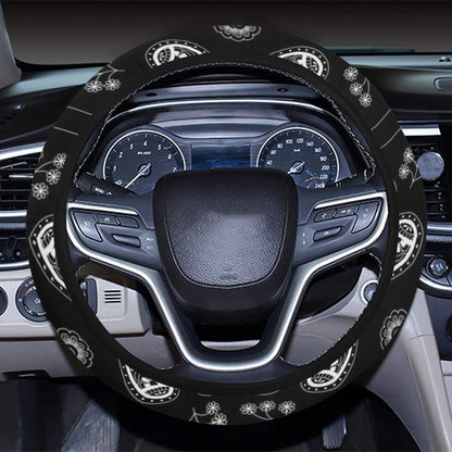 Bandana Paisley Black Print Design LKS308 Steering Wheel Cover with Elastic Edge