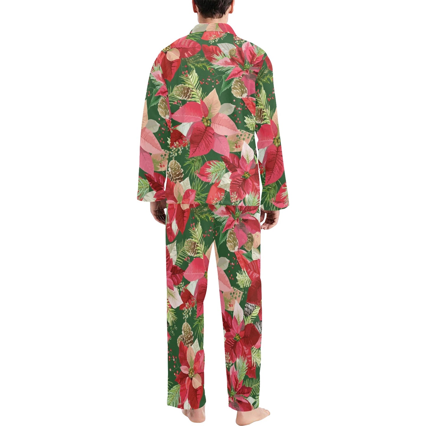Poinsettia Pattern Print Design POT03 Men's Long Pajama Set