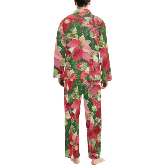 Poinsettia Pattern Print Design POT03 Men's Long Pajama Set