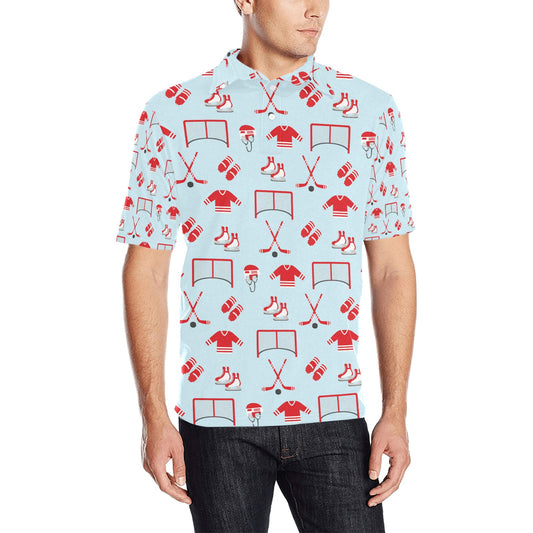 Hockey Red Equipment Print Design LKS305 Men Polo Shirt