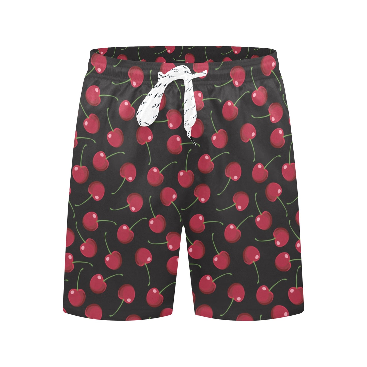 Cherry Black Background Men's Swim Trunks Beach Shorts