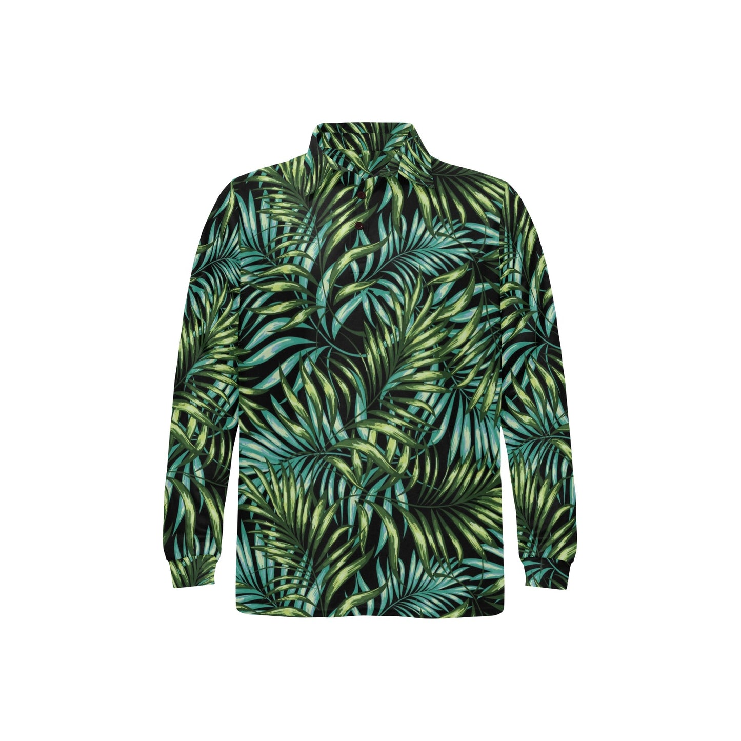 Tropical Flower Pattern Print Design TF08 Long Sleeve Polo Shirt For Men's