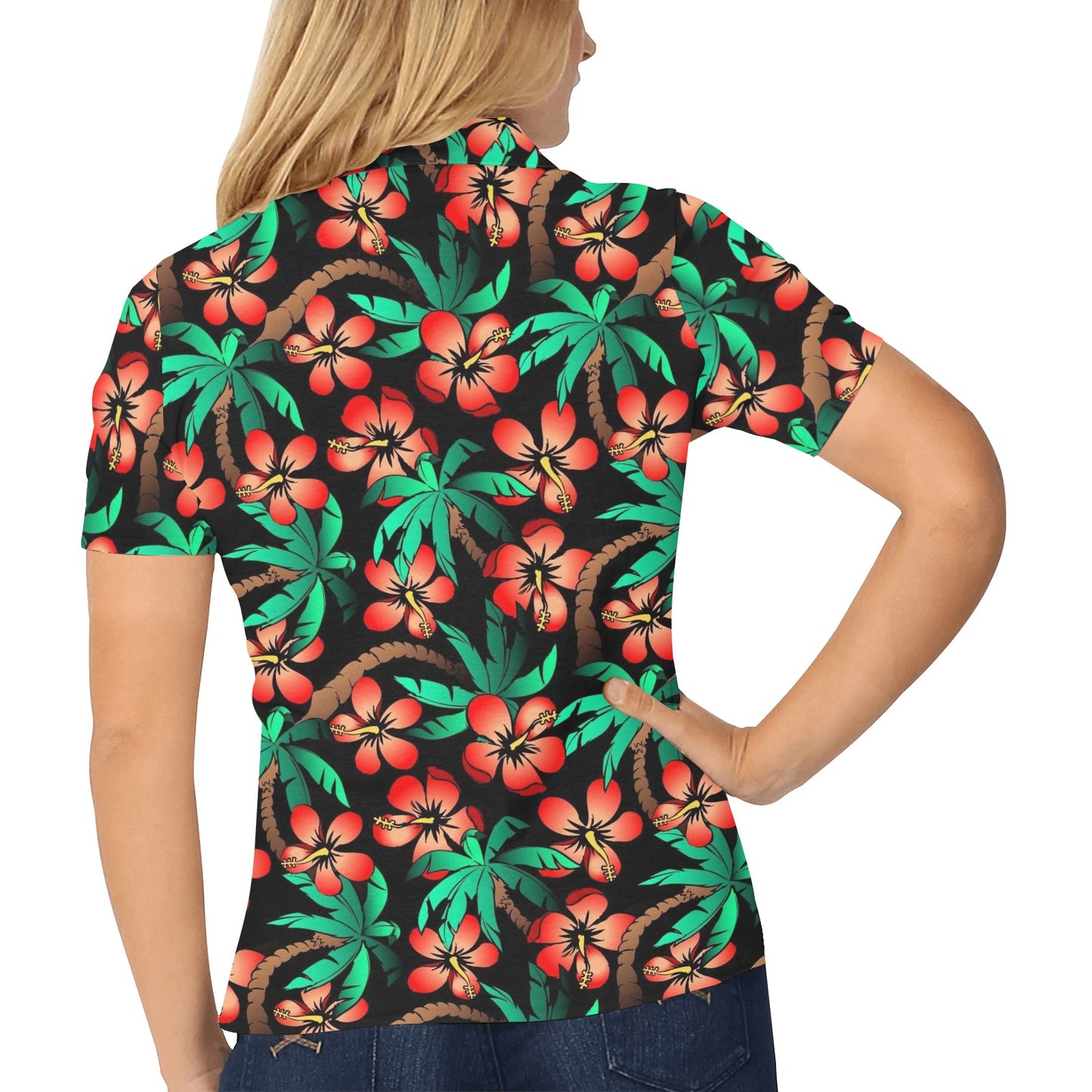 Hawaiian Themed Pattern Print Design H022 Women's Polo Shirt