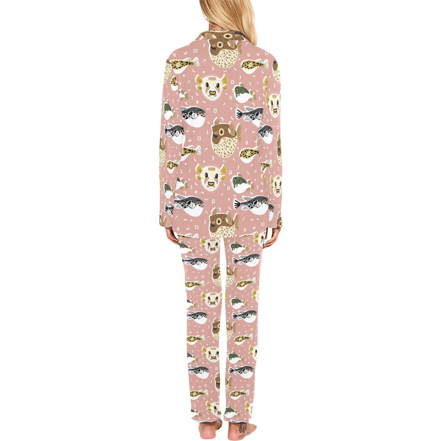Fugu Cute Pattern Print Design 01 Women's Long Pajama Set