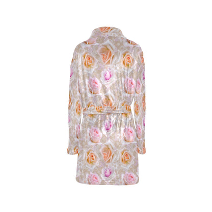 Rose Pattern Print Design RO011 Women's Fleece Robe