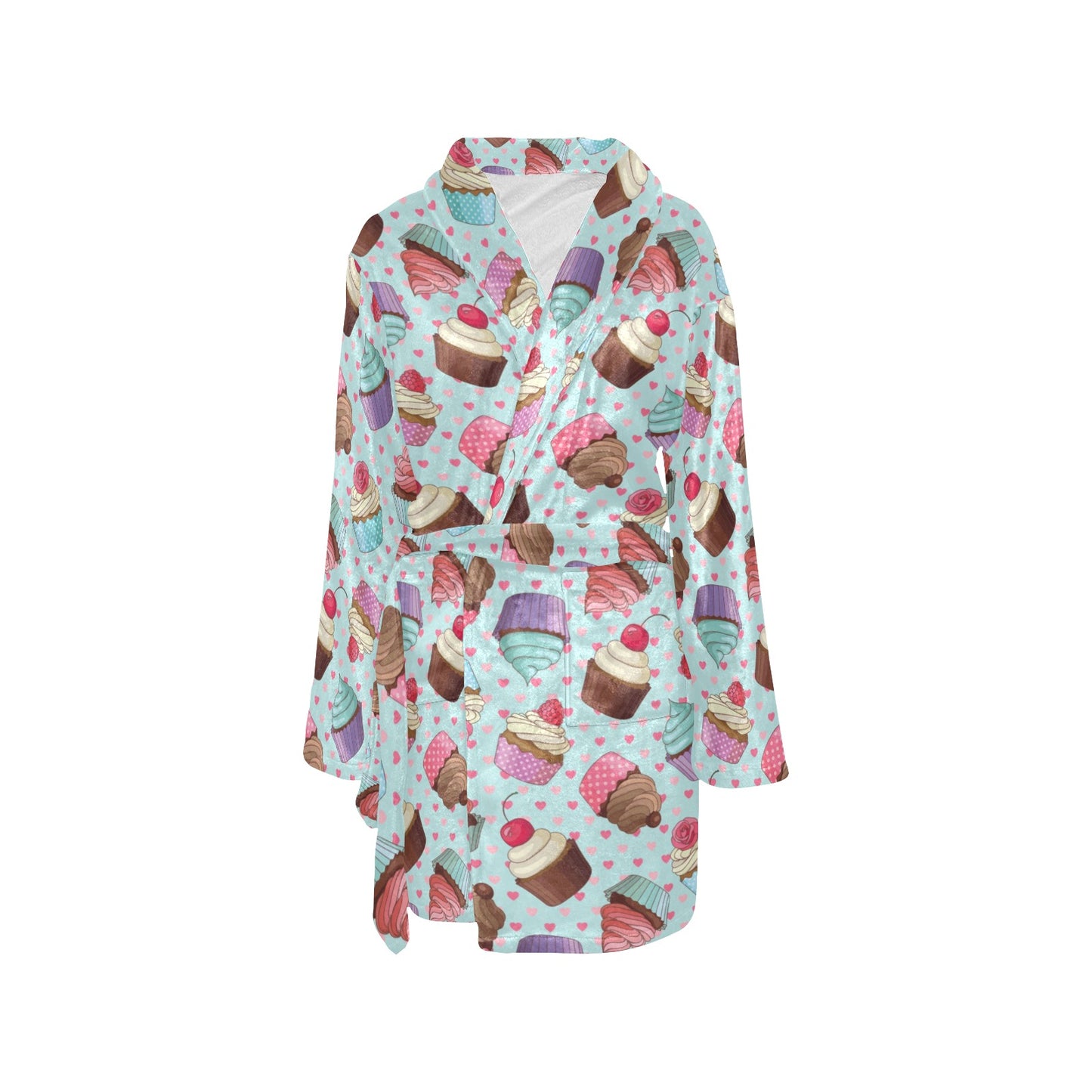 Cupcakes Fancy Heart Print Pattern Women's Fleece Robe