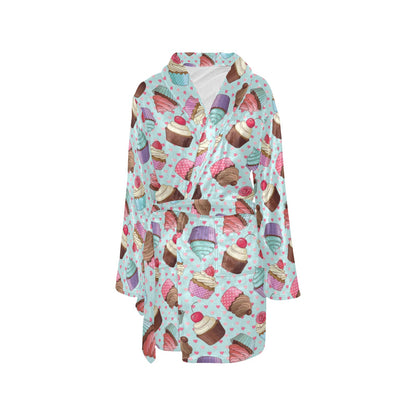 Cupcakes Fancy Heart Print Pattern Women's Fleece Robe